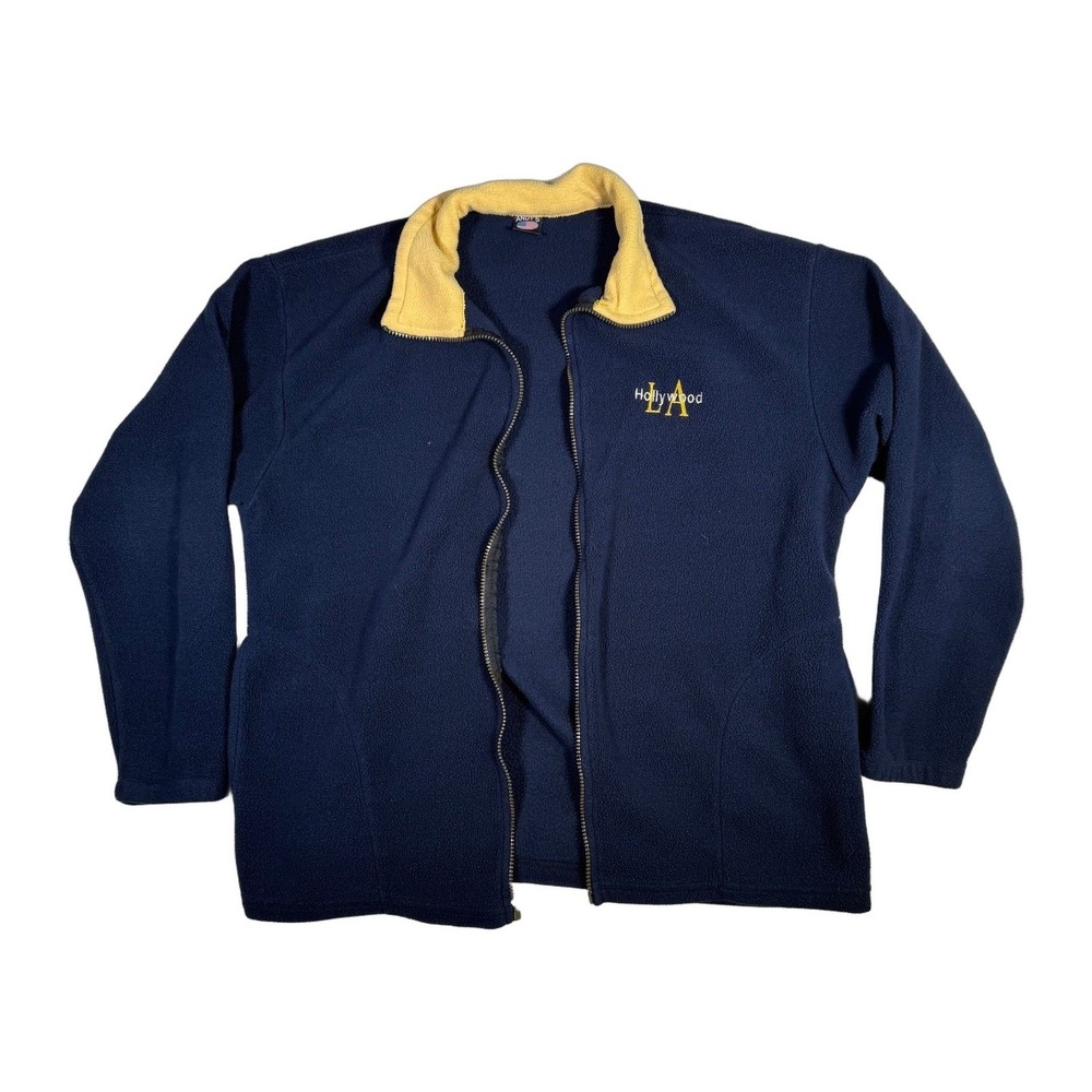 Andy's Hollywood LA Logo Fleece Full Zip USA Made L Missing Zipper Blue Jacket